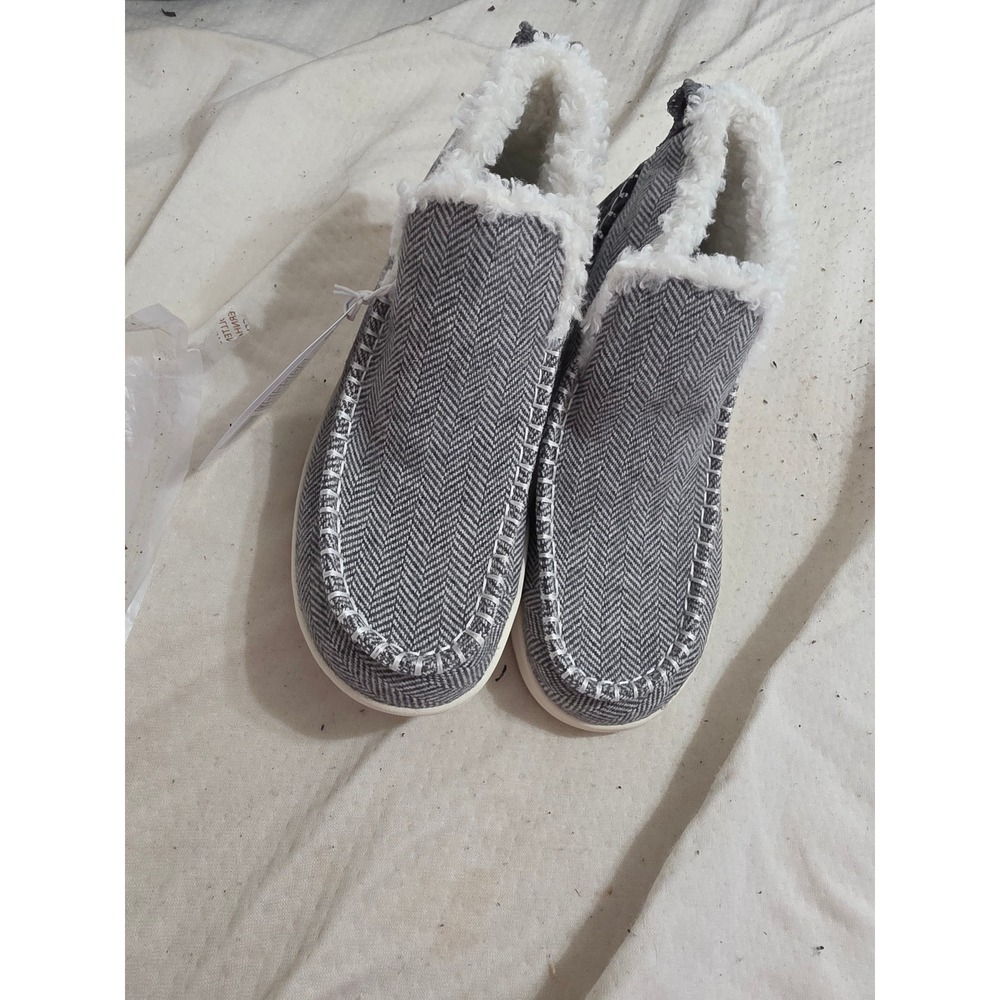 Hey Dude Denny Leopard Herringbone Grey Faux Fur Lined Ankle Boots Womens 7 NEW